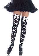 Thigh high stay-ups, opaque fabric, big bow, lacing